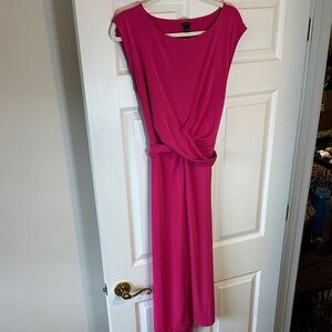 Woven Pink Twist-Waist Midi Dress